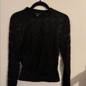 Steve Madden Black Floral Lace Long Sleeve Top